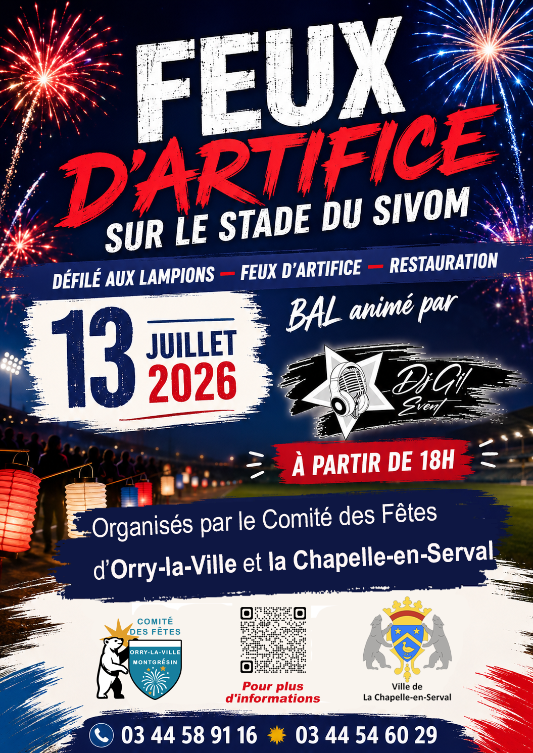 14 juillet : bal, défilé aux lampions, feux d'artifice